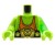 Torse pour minifigure LEGO : cébardeur orange, ceinture noire et or, impression "Z-Blob" au dos. Corps vert lime avec bras gauche vert clair transparent