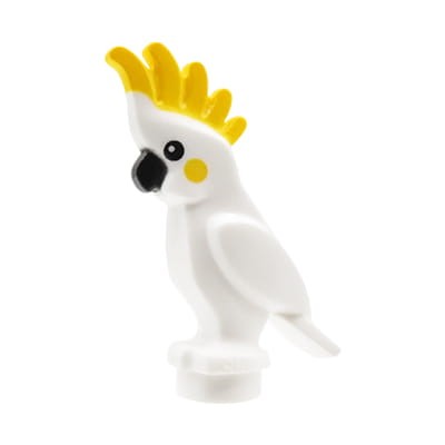 LEGO oiseau / perroquet cacatoès - blanc avec huppe jaune et bec noir