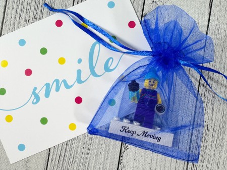 Personalized LEGO® Minifigure Runner  with custom text on base - gift packaging
