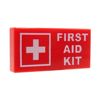 Custom LEGO part – First Aid Kit – custom printed LEGO tile red 1x2 by Extra Extra Bricks