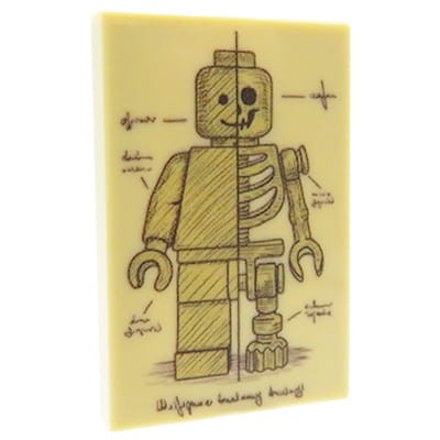 Custom LEGO part – Medical Illustration #1 (vintage LEGO figure half-skeleton) – custom printed LEGO tan tile 2x3 by Extra Extra Bricks