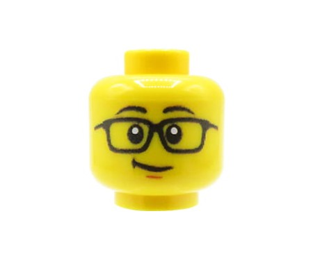 Custom LEGO Head Man with Glasses and Smirk, Yellow Face – custom printed by Extra Extra Brick