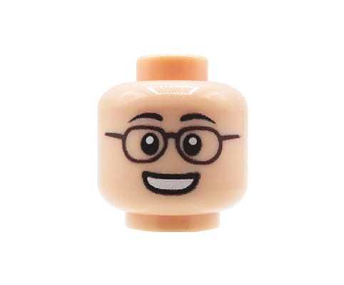 Accéder au produit Tête de figurine (Homme, Lunettes, Sourire, Couleur chair) – Custom impression sur tête LEGO®