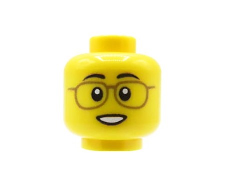 Custom LEGO Head – Man with Glasses and Subtle Smile, Yellow Face – custom printed by Extra Extra Brick