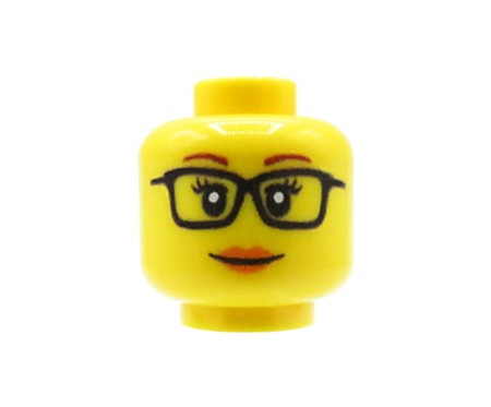 Custom LEGO tête – Femme avec lunettes et expression neutre, visage jaune – custom imprimée sur tête LEGO® par Extra Extra Bricks
