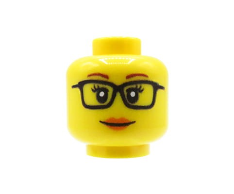 Accéder au produit Tête de figurine (féminine, lunettes, jaune) – Custom impression sur tête LEGO®