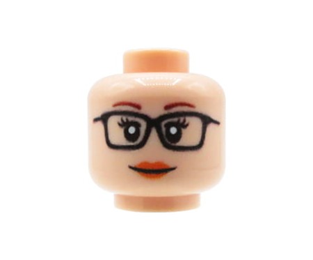 Custom LEGO Head – Female with Glasses and Neutral Expression, Light Nougat Face – custom printed by Extra Extra Brick