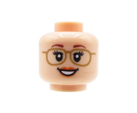 Custom LEGO Head – Female with Glasses and Delicate Smile, Light Nougat Face – custom UV printed by Extra Extra Brick