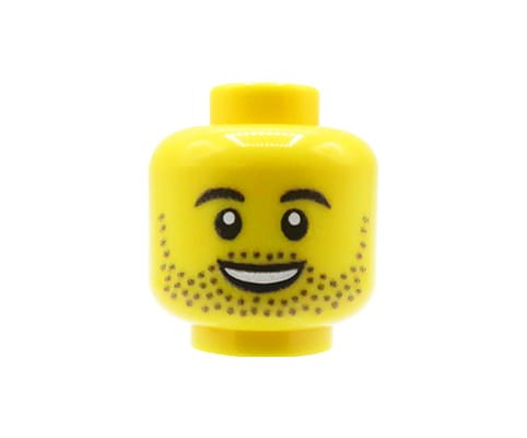 Zum Produkt Minifiguren-Kopf (männlich, Bartstoppeln, gelb) – Custom Druck auf LEGO® Kopf