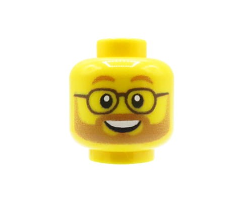 Accéder au produit Tête de figurine (masculine, barbe claire et lunettes, jaune) – Custom impression sur tête LEGO®