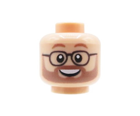 Custom LEGO tête – Homme avec barbe claire, moustache, lunettes et large sourire, visage light nougat – impression custom UV par Extra Extra Bricks