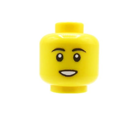 Custom LEGO tête – Homme avec sourire subtil et sourcils noirs, visage jaune – impression custom UV par Extra Extra Bricks