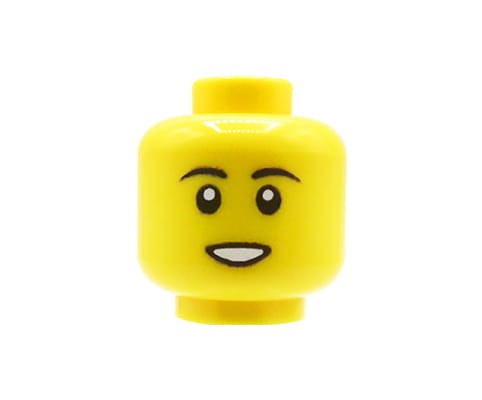 Accéder au produit Tête de figurine (masculine, léger sourire, jaune) – Custom impression sur tête LEGO®