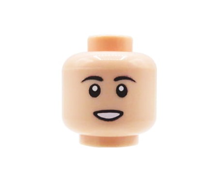 Custom LEGO tête – Homme avec sourire subtil et sourcils noirs, visage light nougat – impression custom UV par Extra Extra Bricks