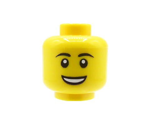 Zum Produkt Minifiguren-Kopf (männlich, breites Lächeln, gelb) – Custom Druck auf LEGO® Kopf