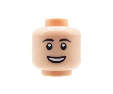 Custom LEGO Minifigure Head – Male with Wide Smile and Black Eyebrows, Light Nougat Face – custom printed  by Extra Extra Brick