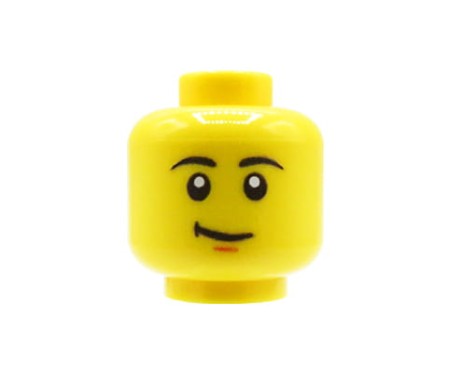 Custom LEGO Kopf – Mann mit dezentem Grinsen, gelbes Gesicht – custom UV-Druck von Extra Extra Bricks