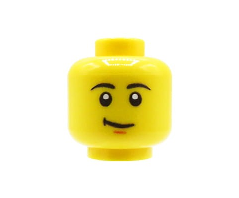 Accéder au produit Tête de figurine (masculine, sourire en coin, jaune) – Custom impression sur tête LEGO®