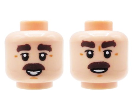 Tête LEGO minifigurine homme – sourcils fournis bruns et moustache, couleur chair light nougat – pièce LEGO® officielle neuve