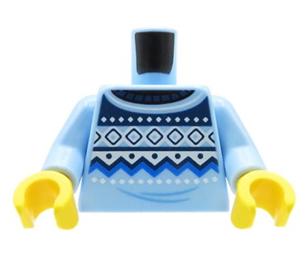 Torse LEGO minifigurine bleu clair – pull à motif, mains jaunes – pièce LEGO® officielle neuve