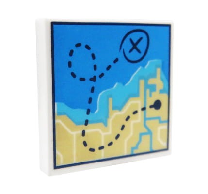 LEGO map water and land white 2x2 printed tile with route, original LEGO tile part