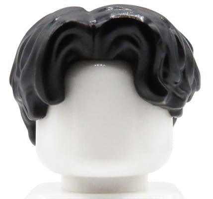 LEGO hair black short slightly wavy with side parting, original LEGO minifigure hair piece