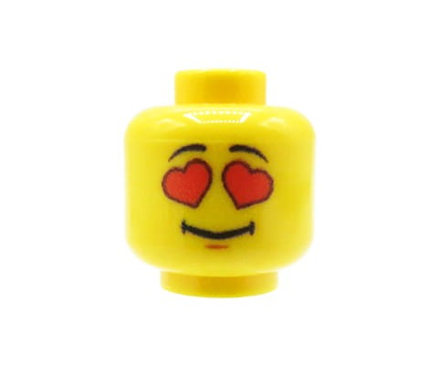 Accéder au produit Tête de figurine (masculine, yeux en forme de cœur, jaune) – Custom impression sur tête LEGO®