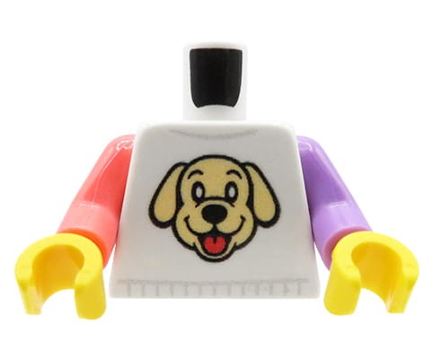 Zum Produkt Minifiguren-Torso (Shirt mit Hunde-Motiv, gelbe Hände) – Custom Druck auf LEGO® Torso