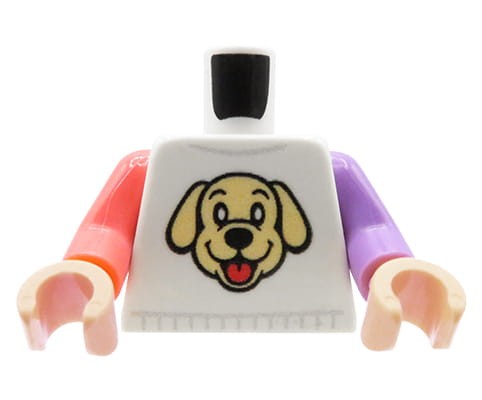 Zum Produkt Minifiguren-Torso (Shirt mit Hunde-Motiv, Hände in Light Nougat) – Custom Druck auf LEGO® Torso