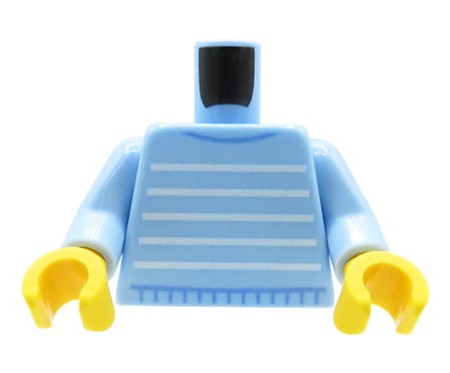 Custom LEGO® torso – light blue sweater with white stripes, yellow hands, custom UV print by Extra Extra Bricks