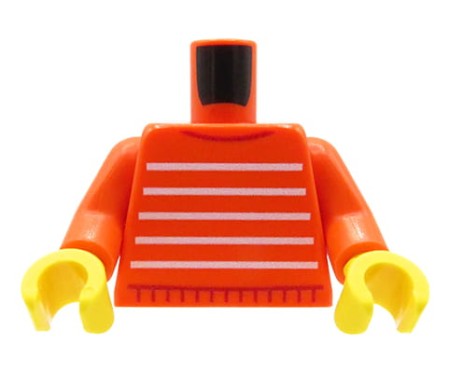 Custom LEGO® Torso – pull rouge avec des rayures blanches, custom UV print par Extra Extra Bricks sur torse LEGO® original