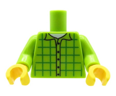 Custom LEGO® torso – green / lime checkered shirt, yellow hands, custom UV print by Extra Extra Bricks