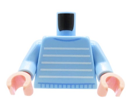 Custom LEGO® torso – blue sweater with white stripes, flesh-colored hands, custom UV print by Extra Extra Bricks on an original LEGO® torso