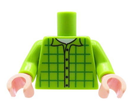 Custom LEGO® torso – green checkered shirt, flesh-colored hands, custom UV print by Extra Extra Bricks on an original LEGO® torso