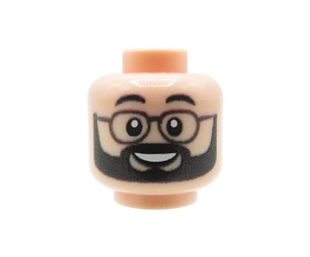 Custom LEGO® tête de minifigurine, homme, barbe noire, lunettes, sourire, visage couleur chair – impression UV custom originale par Extra Extra Bricks sur tête LEGO®