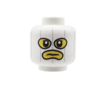 Custom LEGO® Minifiguren-Kopf – Mann, weiße Sturmhaube, gelbes Gesicht, düsterer Gesichtsausdruck, originaler custom UV-Druck von Extra Extra Bricks