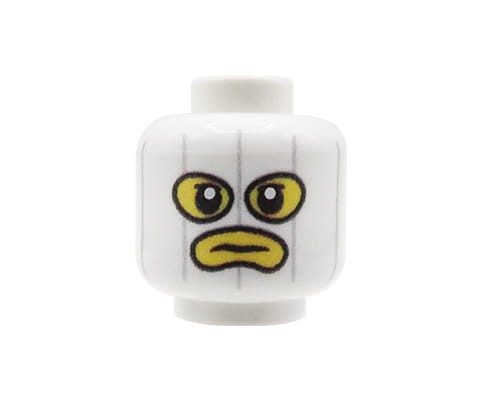 Zum Produkt Minifiguren-Kopf (weiße Sturmhaube, gelbes Gesicht) – Custom Druck auf LEGO® Kopf