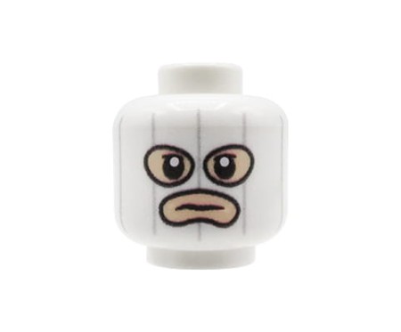Custom LEGO® tête de minifigurine – homme, cagoule blanche, visage couleur chair, expression sombre, impression UV custom originale par Extra Extra Bricks