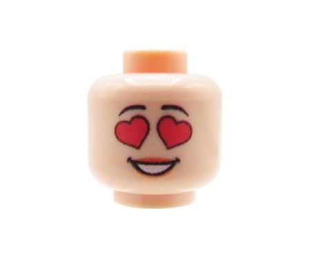 Custom LEGO head – light nougat face, female with hearts instead of eyes – custom UV print by Extra Extra Bricks on a LEGO® head