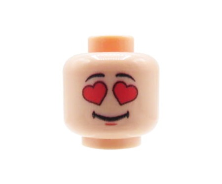 Custom LEGO Kopf – hautfarbenes Gesicht, männlich, Liebesaugen Herzen – Custom UV-Druck von Extra Extra Bricks auf LEGO® Kopf