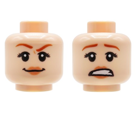 LEGO® Minifiguren-Kopf in Hautfarbe (Light Nougat), weiblich, doppelseitig, lächelndes / erschrockenes Gesicht