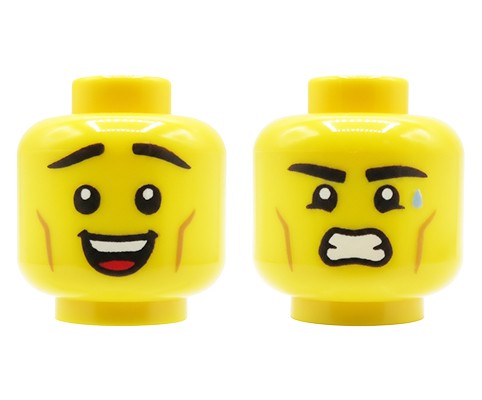Accéder au produit Tête de minifigurine LEGO® – Homme, visage souriant/en colère (double face)