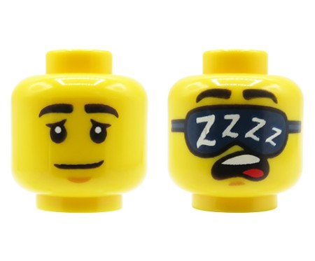 LEGO® male minifigure head yellow man double sided neutral and sleeping face with eye mask