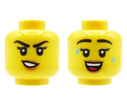 Zum Produkt LEGO® Minifiguren-Kopf – Frau, breites Lächeln / verschmitztes Lächeln mit Schweißtropfen