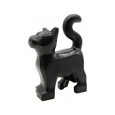 LEGO® black cat green eyes gray nose raised tail animal figure