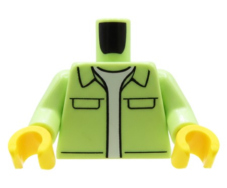 Torse de figurine LEGO®, veste ouverte vert clair avec T-shirt blanc visible en dessous
