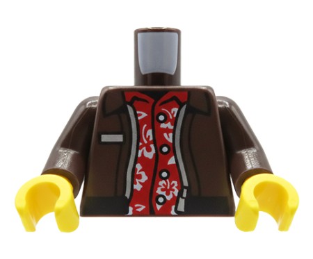 LEGO® minifigure torso dark brown jacket silver zipper red floral shirt