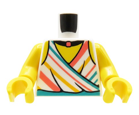 Accéder au produit Torse de minifigurine LEGO® – Haut féminin rayé blanc, nouer dans le dos