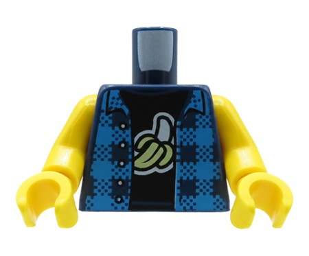 LEGO® minifigure torso blue plaid sleeveless shirt dark blue banana T-shirt