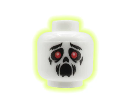 Custom LEGO® ghost head – glow in the dark, red eyes, open mouth, UV custom print